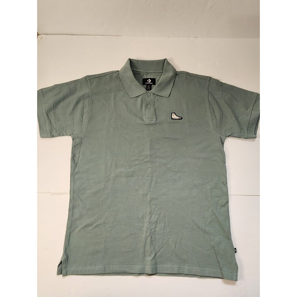 Converse Polo Shirt Mens Small Green Embroidered Converse Shoe Patch In White